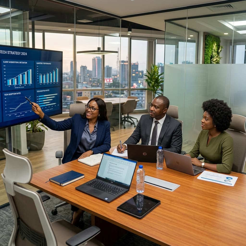 ESSL consulting team meeting in a modern office